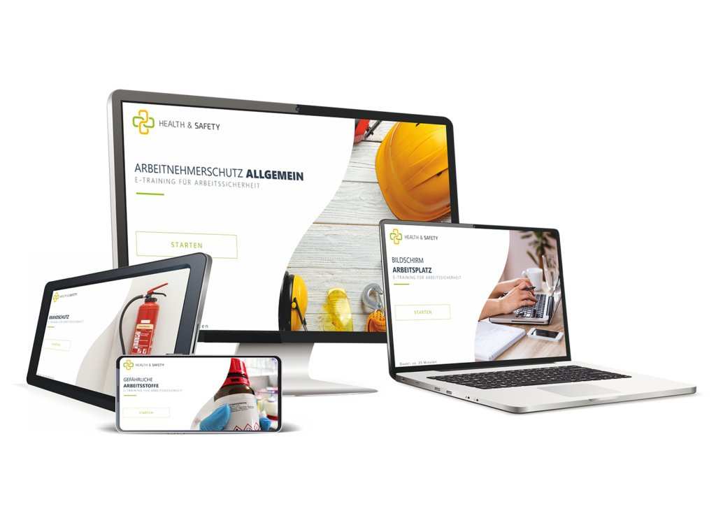e-Matrix E-Learning Platform auf Smartphone, Tablet und Laptop